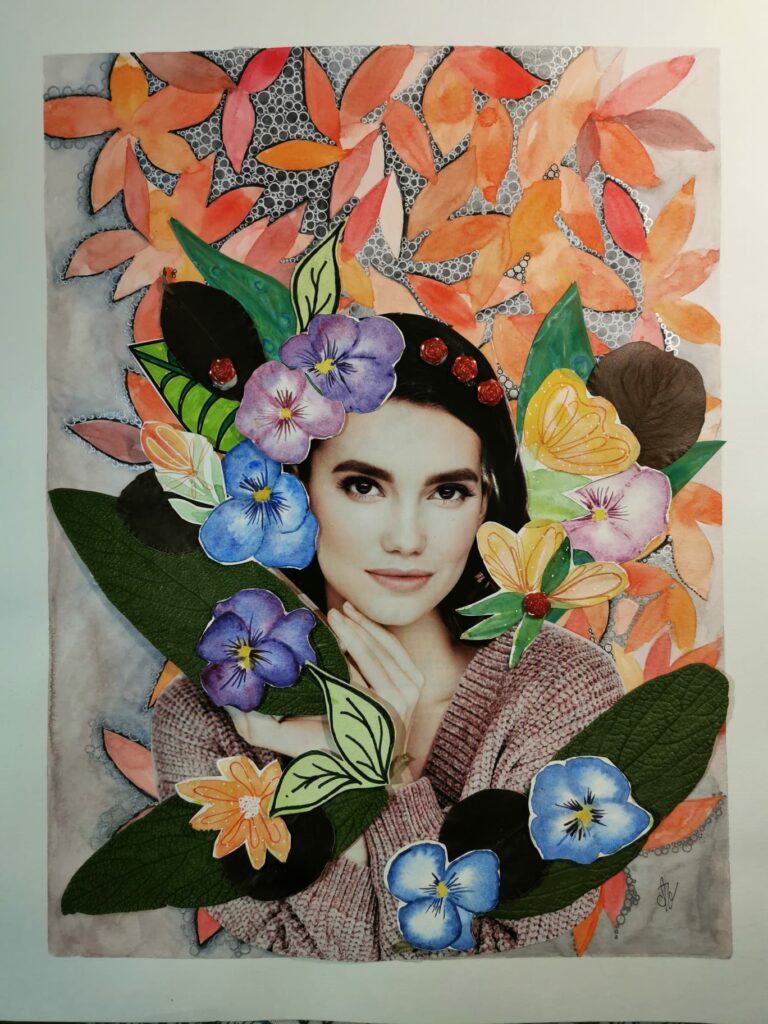 D'après une proposition d'art-thérapie pour Octobre Rose, travail sur la Résilience et la chute des cheveux, le rapport aux corps et aux changements.