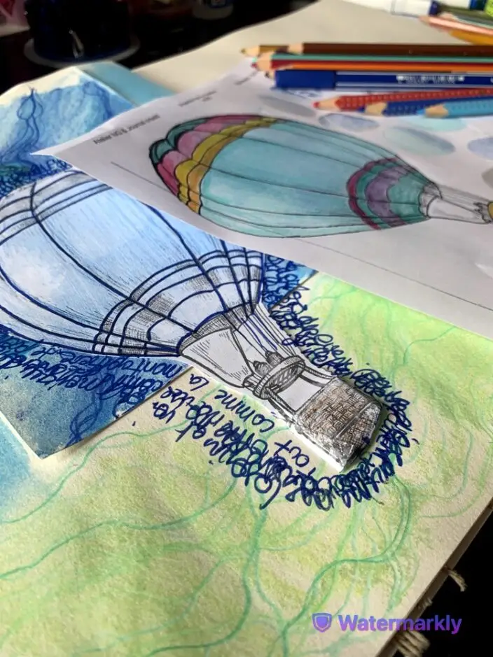page de Journal créatifŸ personnelle, réalisée dans le cadre de l'atelier "Aller plus haut" disponible en replay