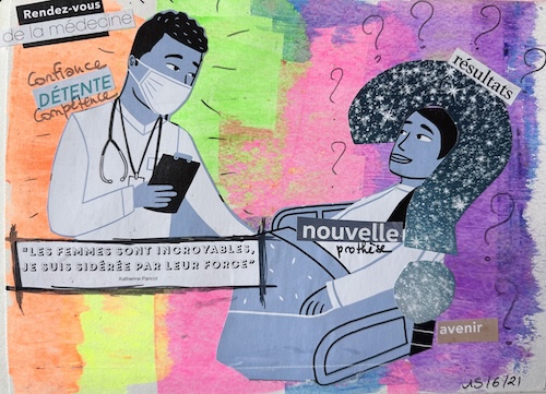 Page de Journal créatif® réalisée par Marylène Verstraete avant une opération du sein, illustrant le parcours cancer et art-thérapie.